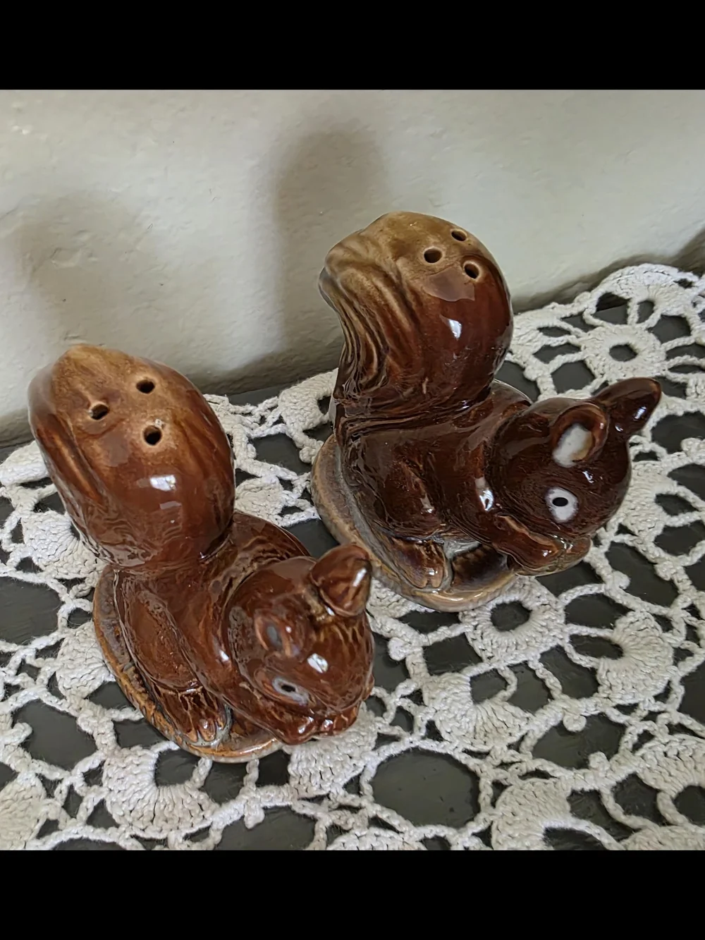 Brown Ceramic Squirrel Salt and Pepper Shaker Set